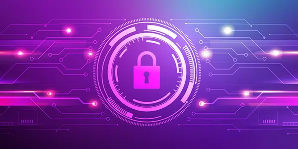 Cadeado digital em fundo roxo