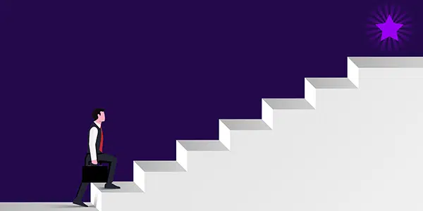 Ilustração de homem subindo escada para atingir meta