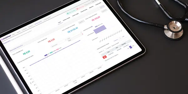 tela do módulo financeiro Amplimed em um tablet