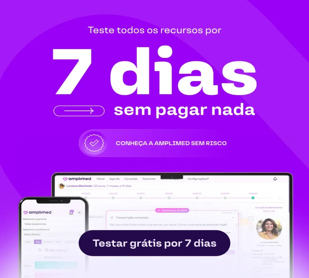 Teste grátis por 7 dias do sistema Amplimed para clínicas