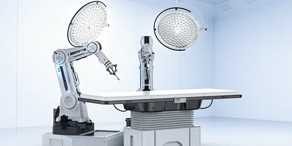 Robôs em sala de cirurgia vazia