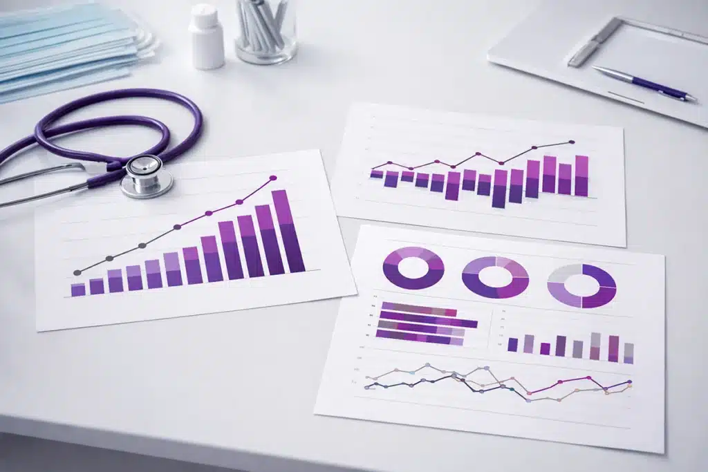 Tipos de relatórios gerenciais com gráficos financeiros e de desempenho